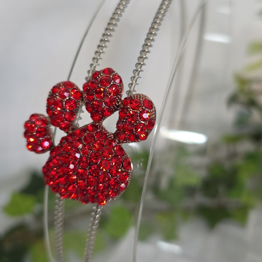 Silver Headband with Bling Rhinestone Football Or Red Paw Print Charm - Picture 4 of 6